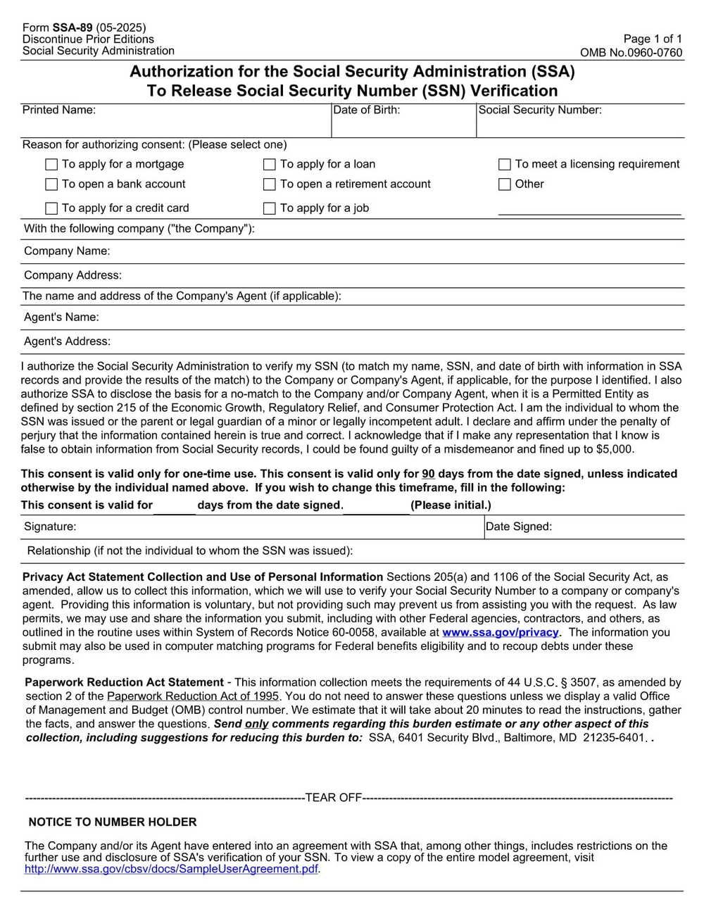 SSA Form-89 PDF Download – Social Security Authorization