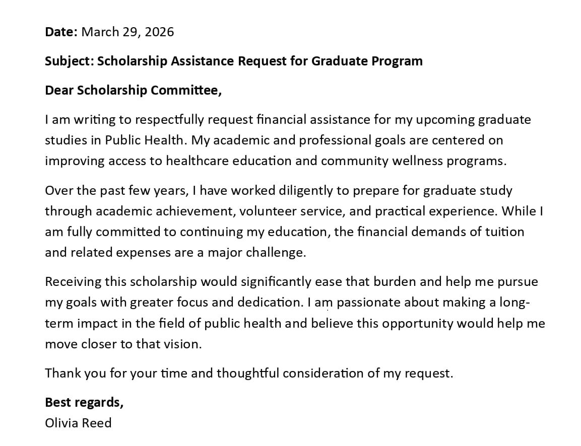 Scholarship Assistance Request for Graduate Program