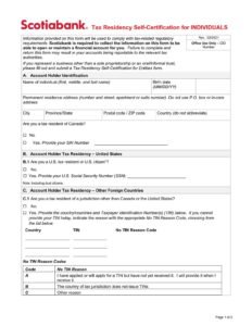 Scotia Bank Form - Tax Residency Self-Certification for Individuals PDF Download