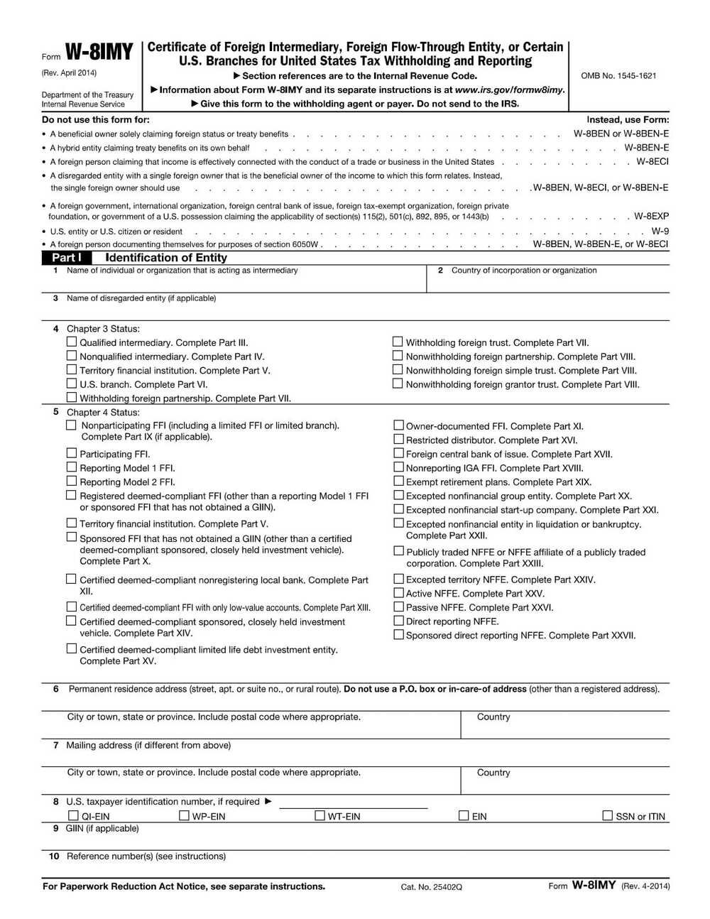 Scotia Bank Form - W-8IMY For Individuals and Entities claiming a Non-U.S. status PDF Download