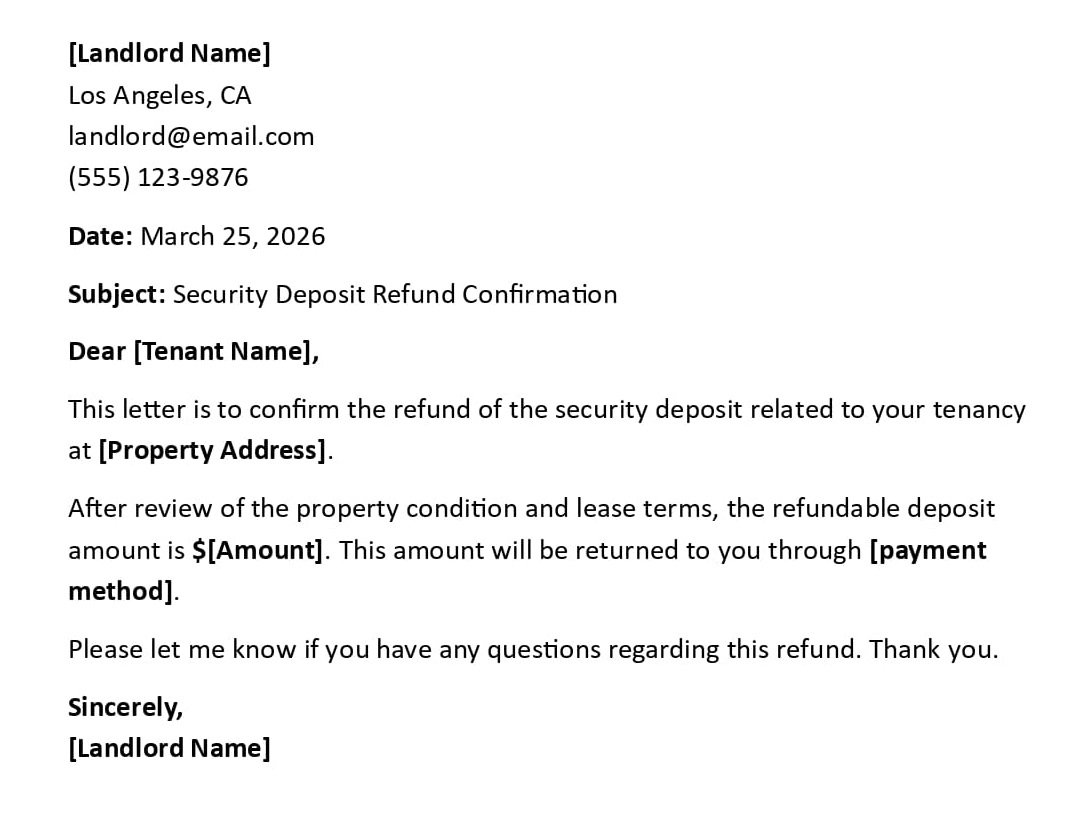 Security Deposit Refund Confirmation