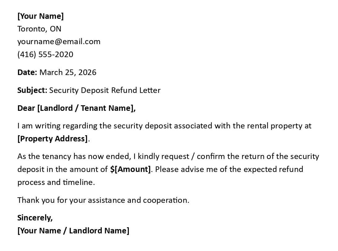Security Deposit Refund Letter