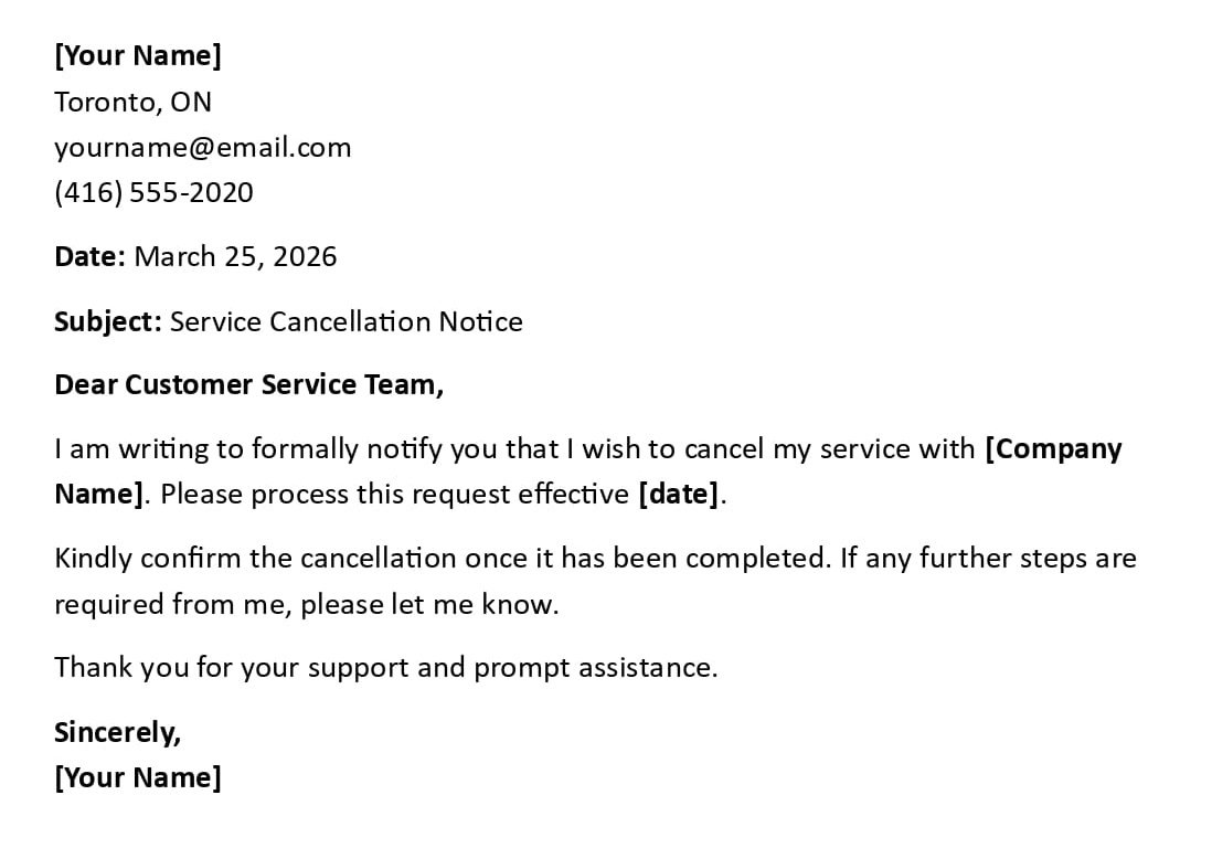 Service Cancellation Notice