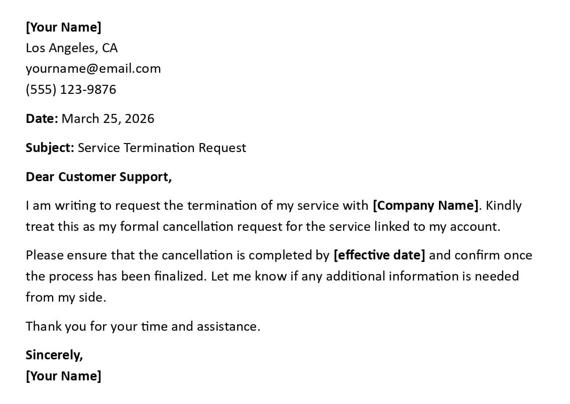 Service Termination Request