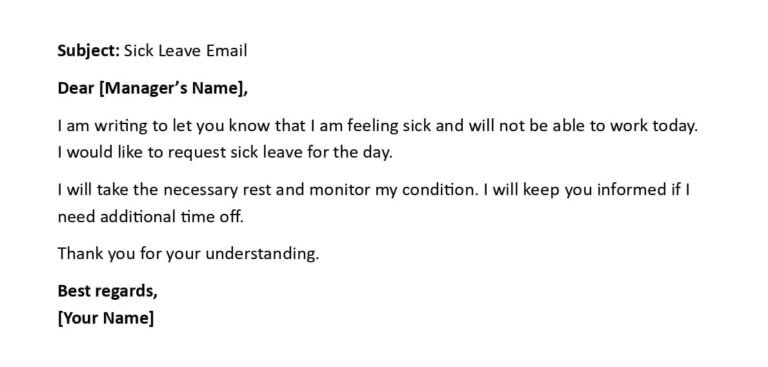 Sick Email Examples Sick Leave Email to Manager (Professional USA Format + 5 Examples)