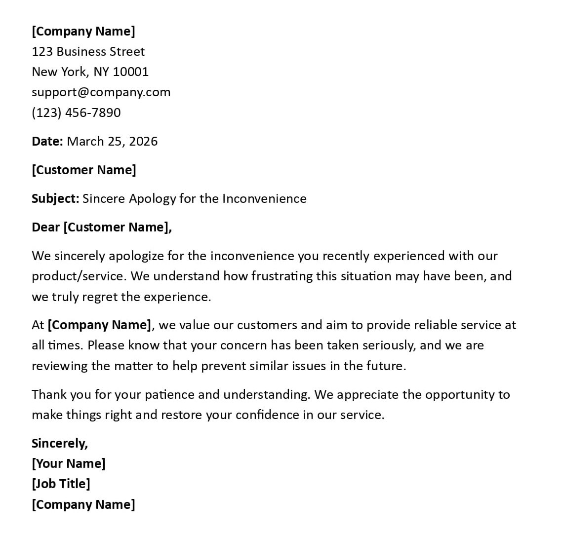 Sincere Apology for the Inconvenience