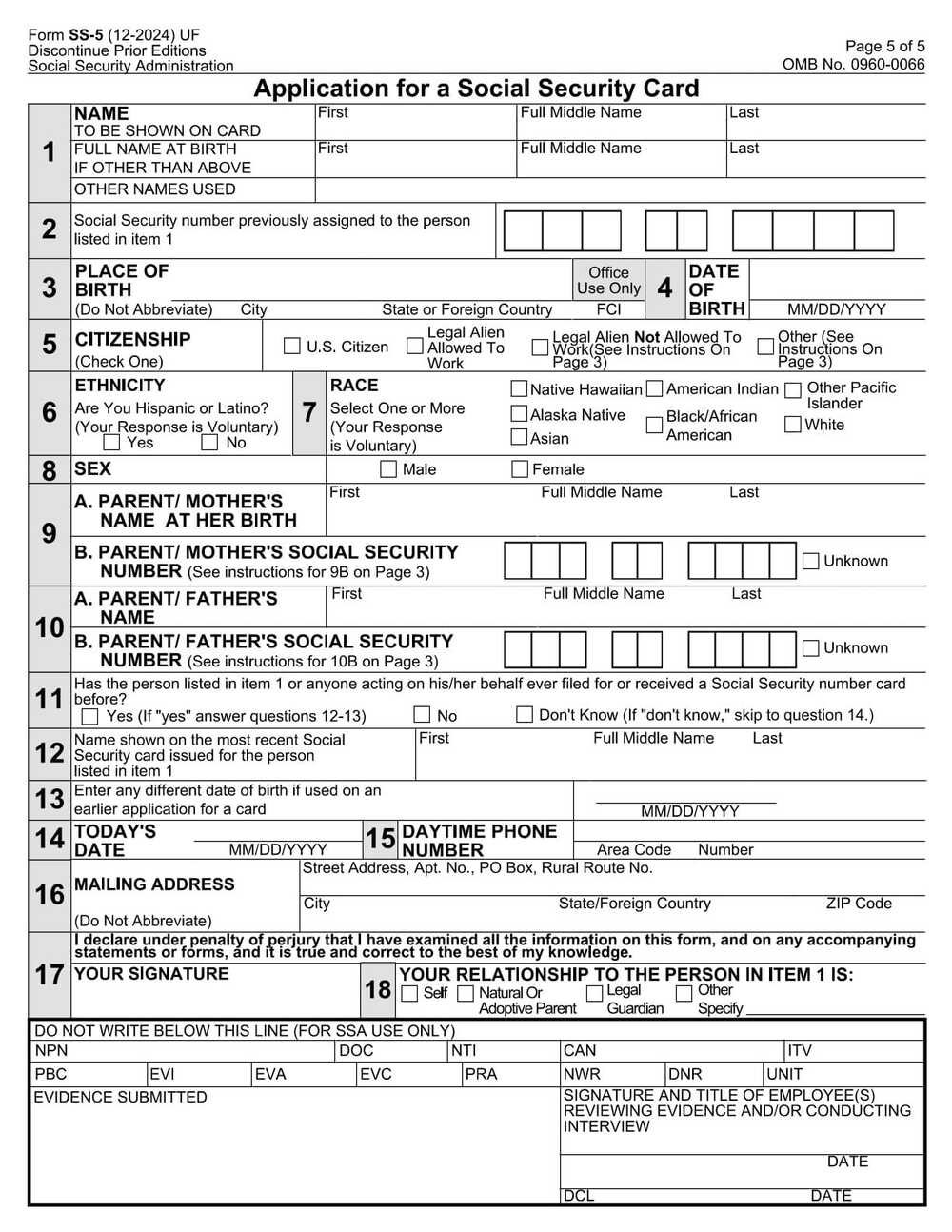 Social Security Form SS-5 PDF Download – Application for Social Security Card