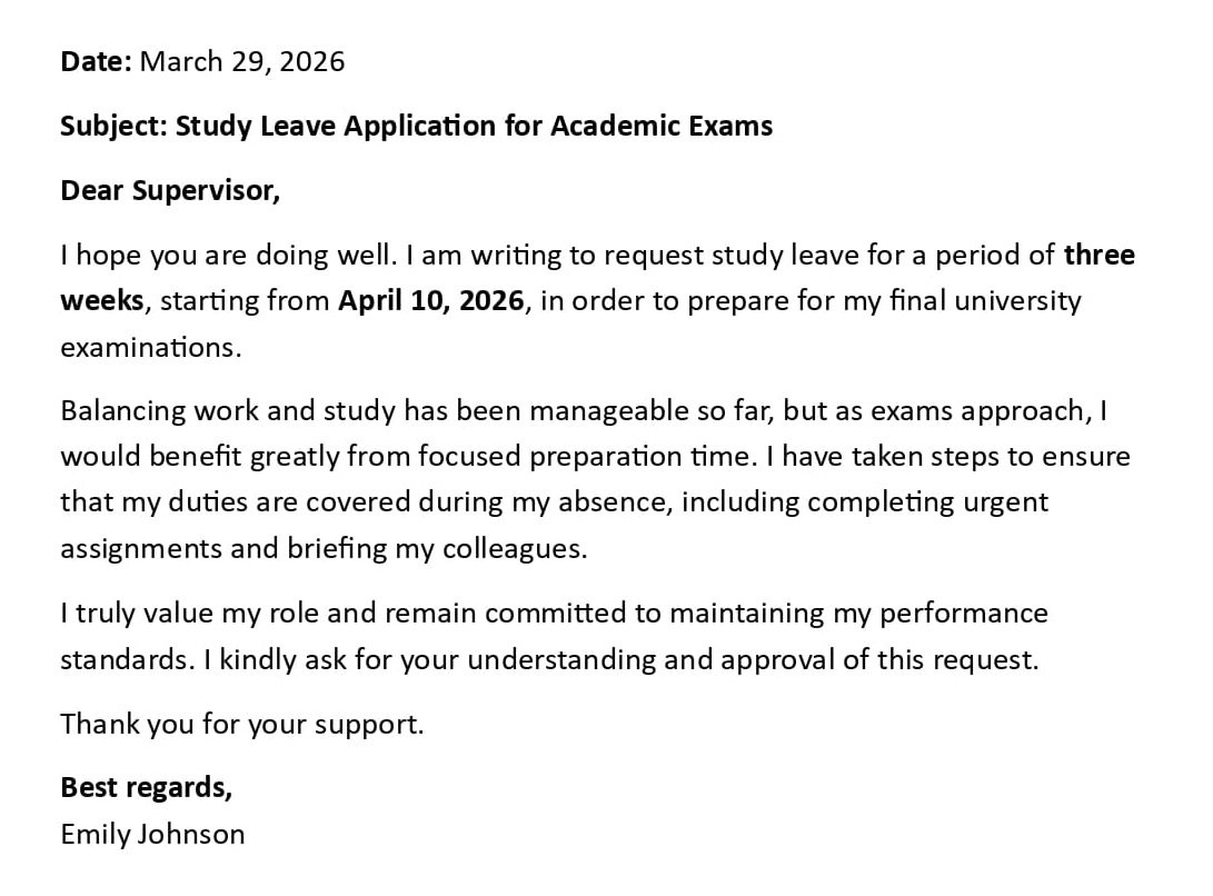 Study Leave Application for Academic Exams