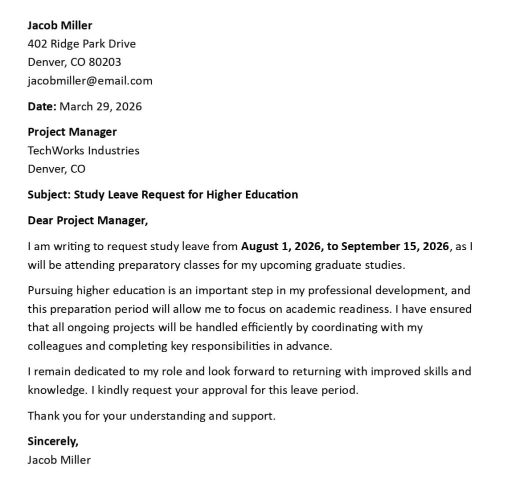 Study Eave Request Form Study Leave Application Letter (USA Format + 5 Examples)