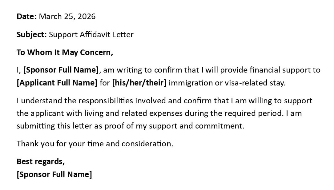 Support Affidavit Letter
