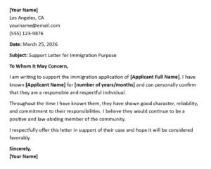 Immigration Support Letter (USA Format + 5 Examples)