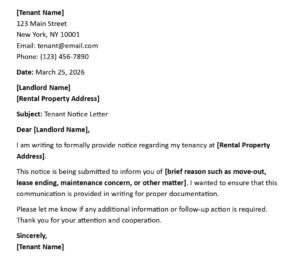 Tenant Notice Letter to Landlord (USA Format + 5 Examples)