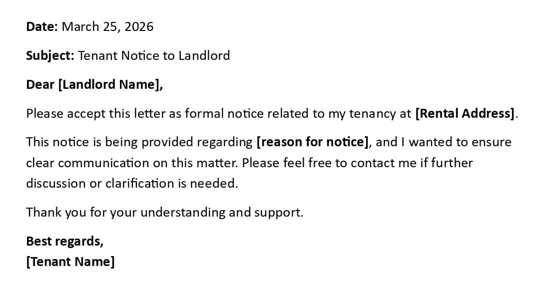 Tenant Notice to Landlord
