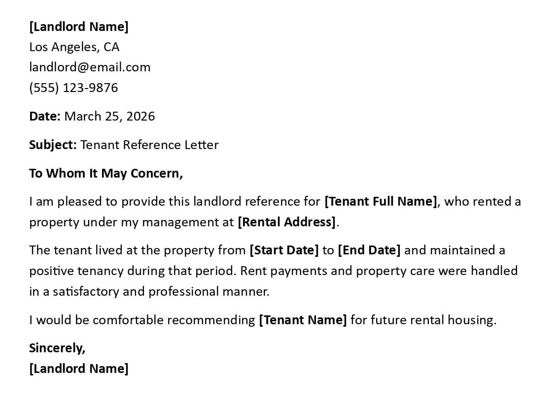 Tenant Reference Letter