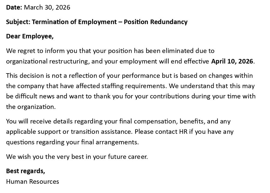 Termination of Employment – Position Redundancy