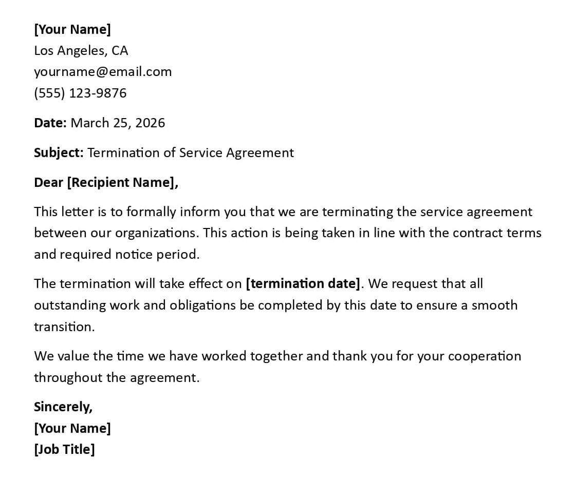 Termination of Service Agreement
