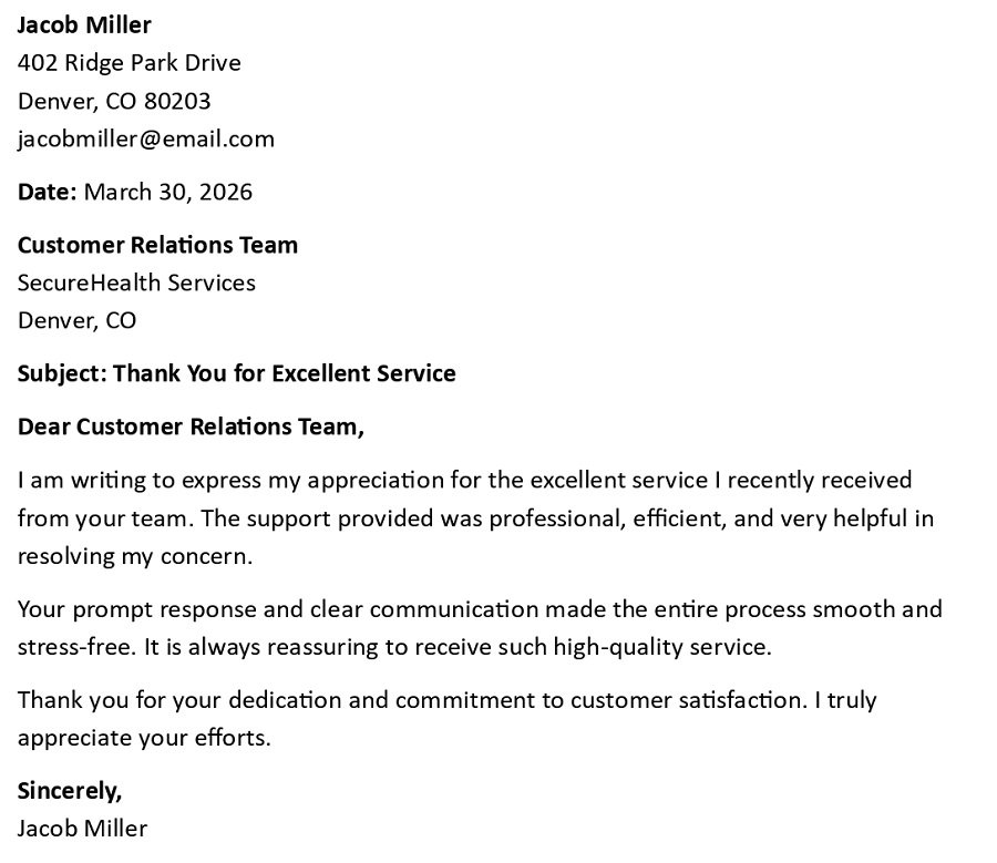 Thank You for Excellent Service