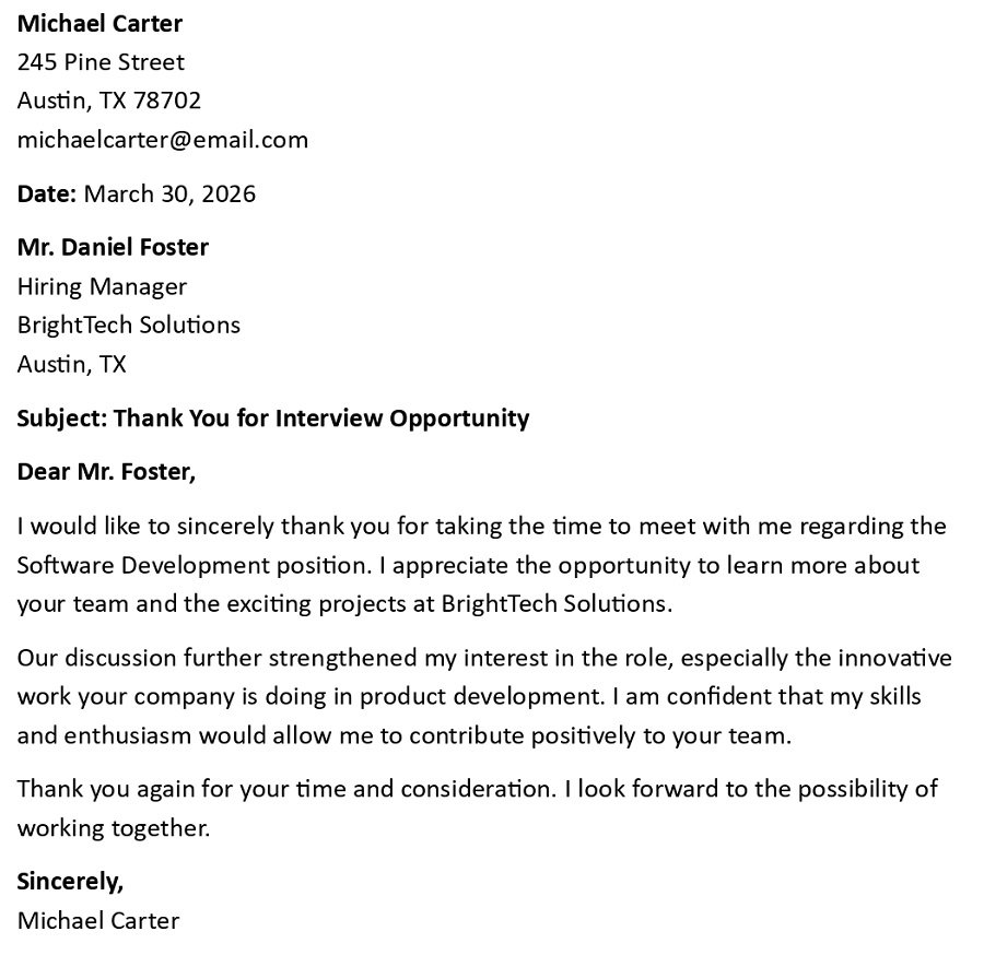 Thank You for Interview Opportunity