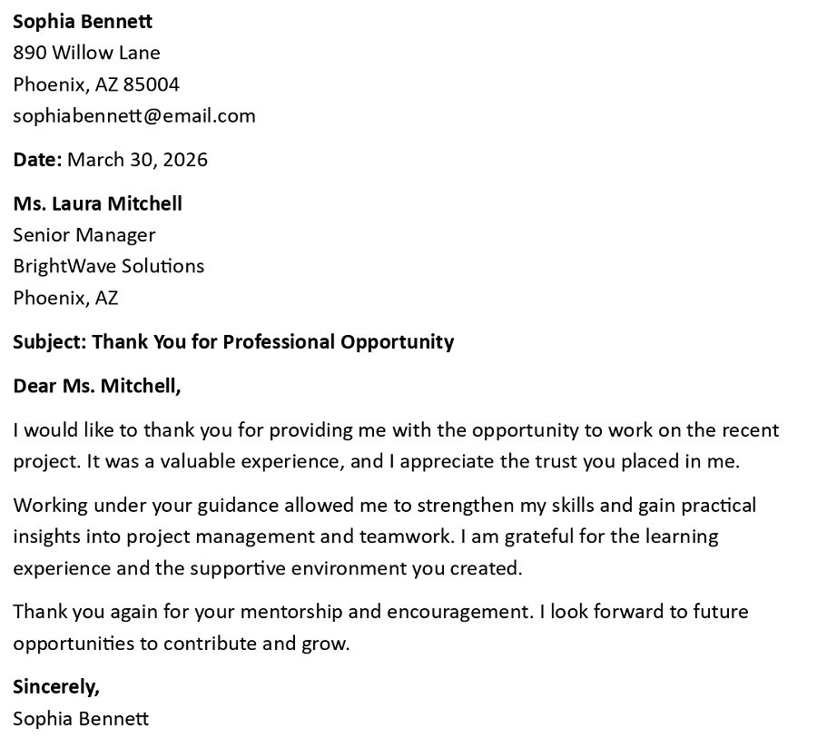 Thank You for Professional Opportunity