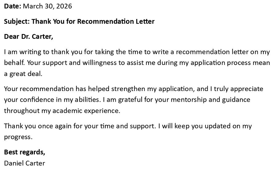 Thank You for Recommendation Letter
