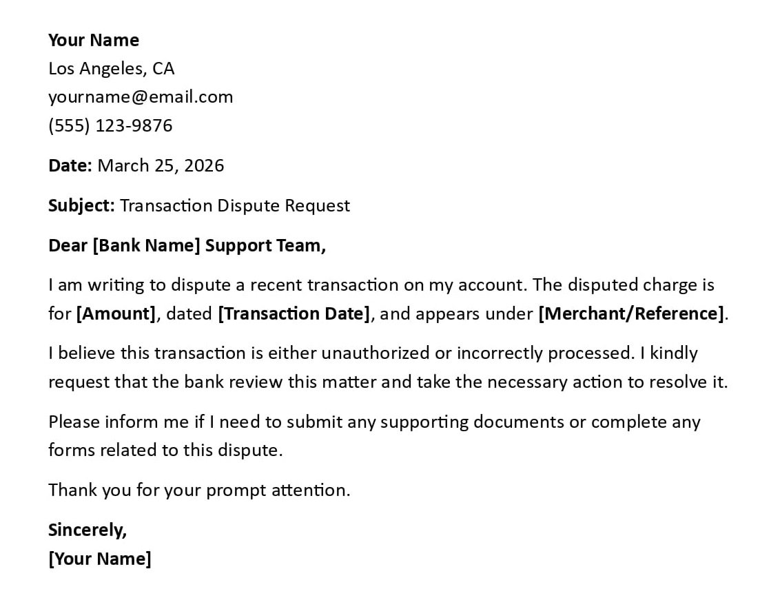 Transaction Dispute Request