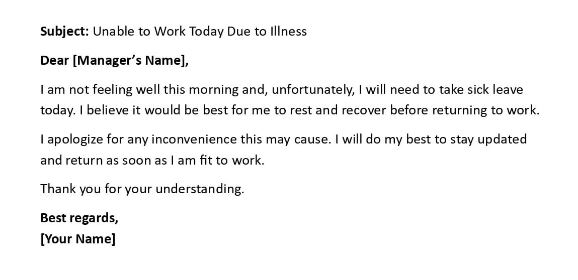 Unable to Work Today Due to Illness