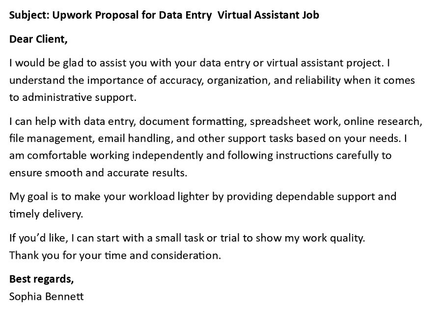 Upwork Proposal for Data Entry Virtual Assistant Job