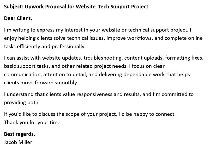 Upwork Proposal for Website Tech Support Project