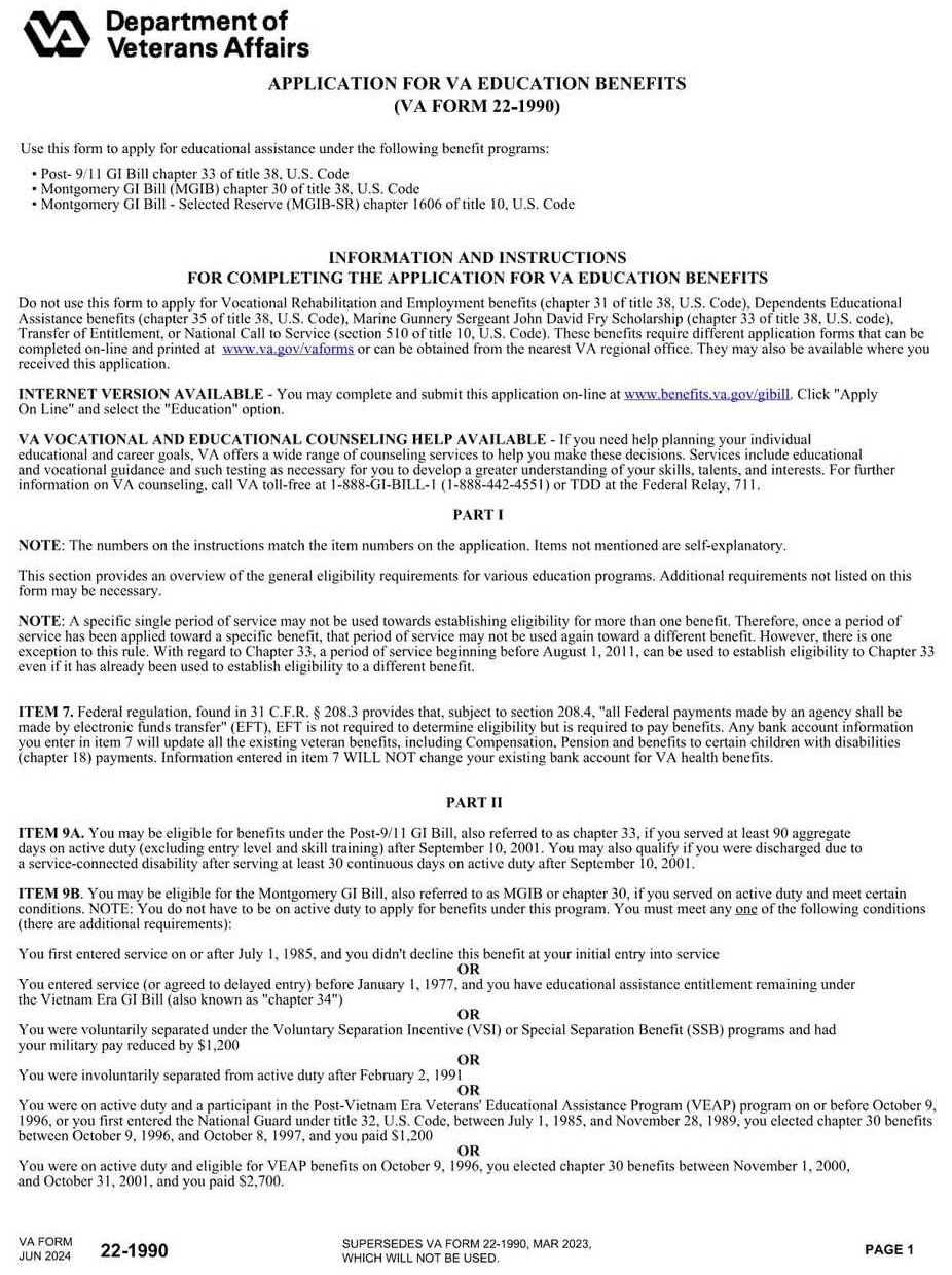 VA Form 22-1990 PDF Download – Education Benefits Application