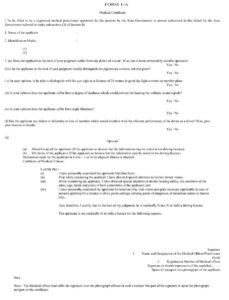 Vehicle Form 1A Medical Certificate format Download pdf file