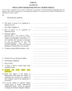 Vehicle Form 20 Application For Registration of a Motor Vehicle