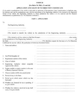 Vehicle Form 28 Application & grant of No-Objection Certificate