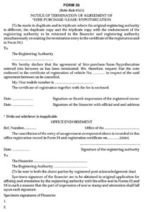 Vehicle Form 35 Notice of Termination of an Agreement of Hire Purchase