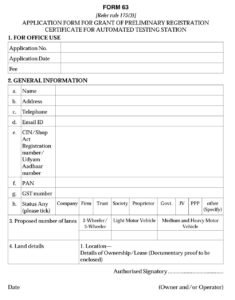Vehicles Related Form 63 Download Application form for grant of preliminary registration
