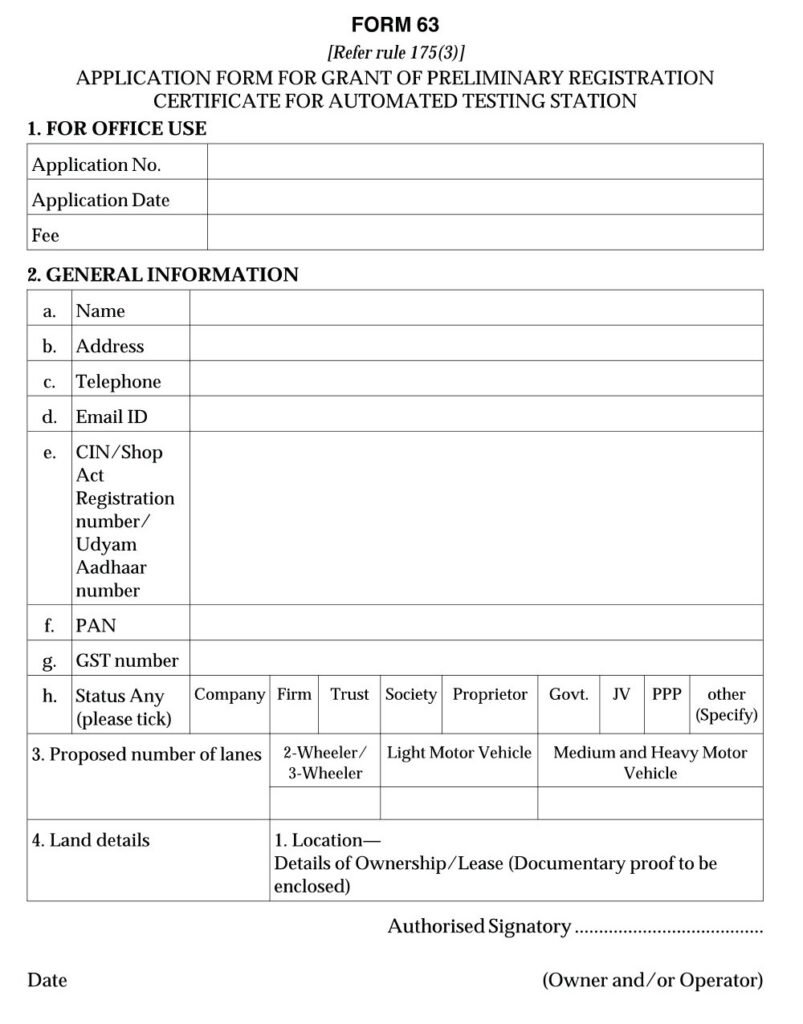 Vehicles Related Form 63 Download Application form for grant of ...