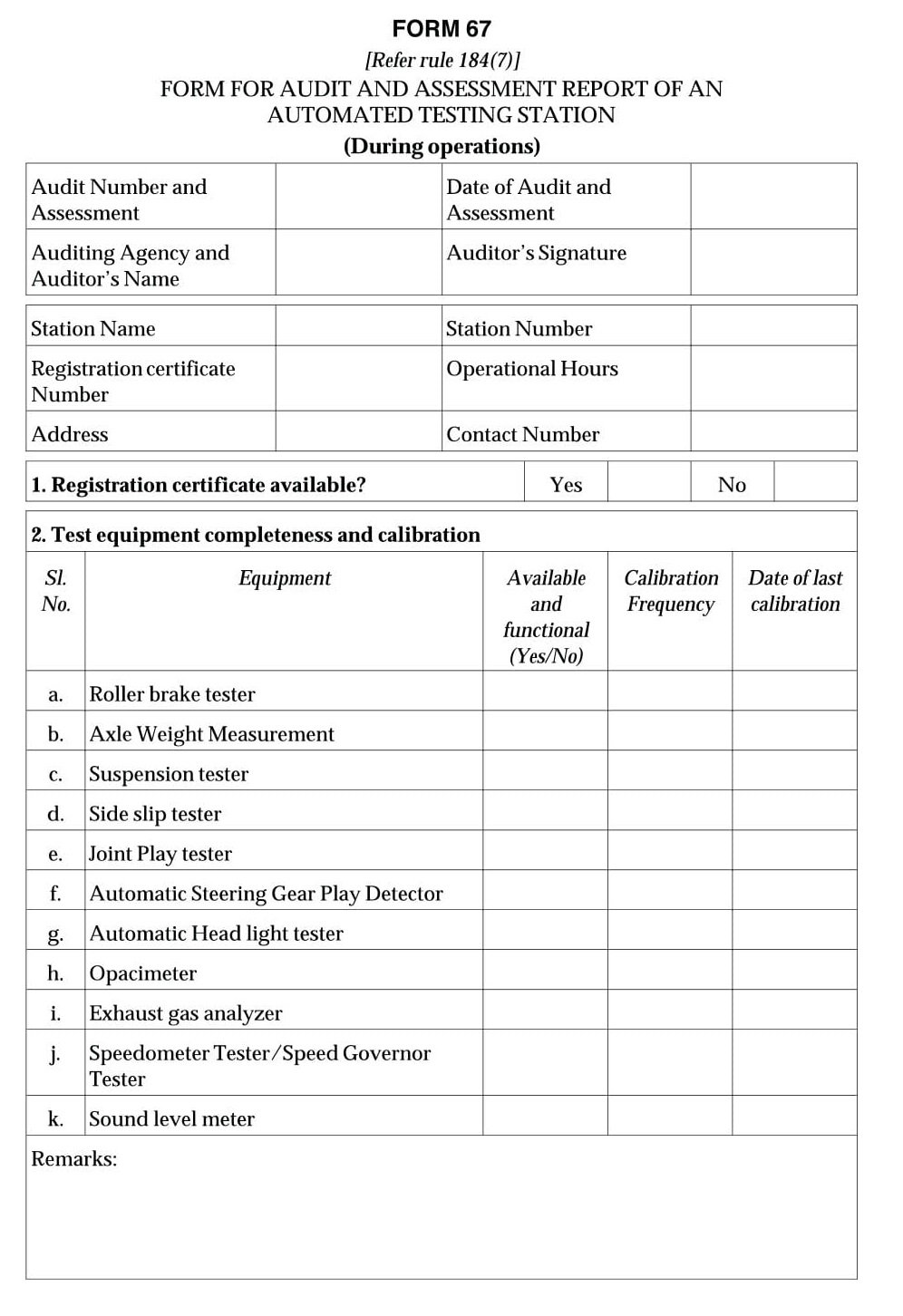 Vehicles Related Form 67 Download audit and assessment report of an automated