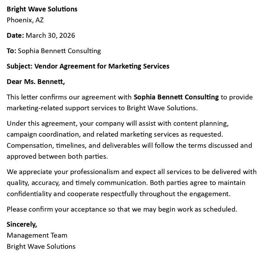 Vendor Agreement for Marketing Services