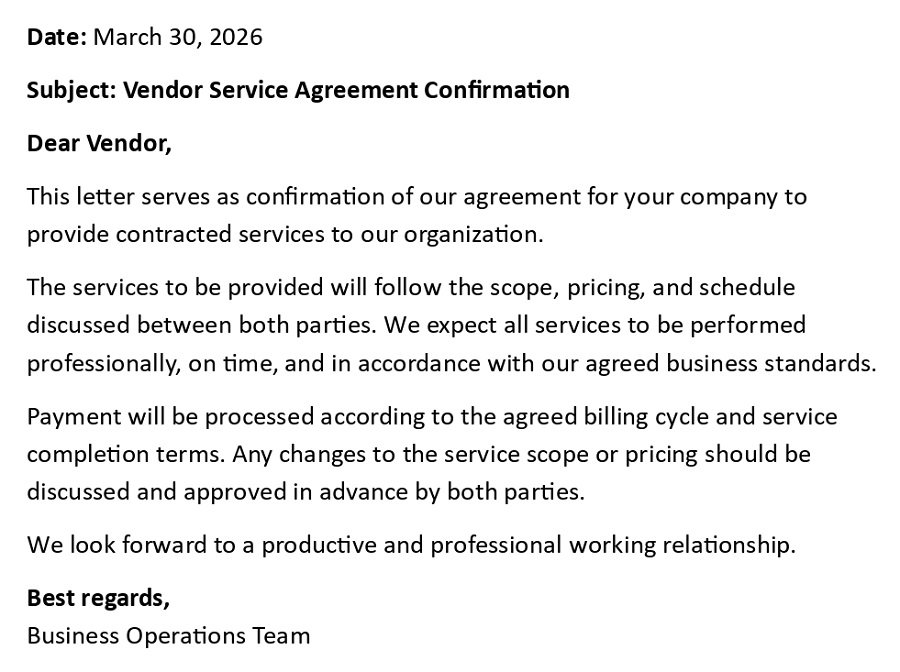 Vendor Service Agreement Confirmation