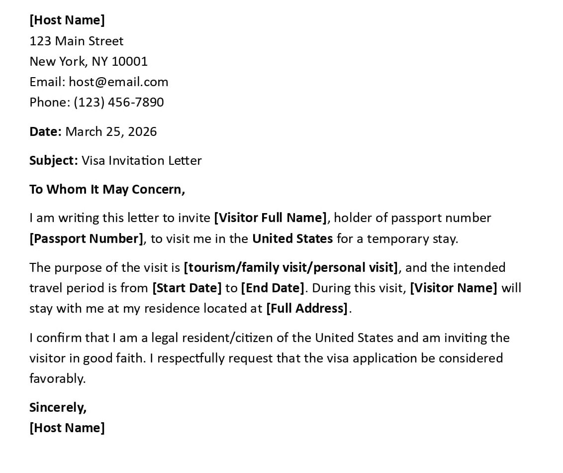 Visa Invitation Letter