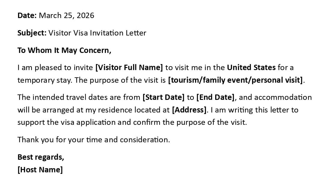 Visitor Visa Invitation Letter