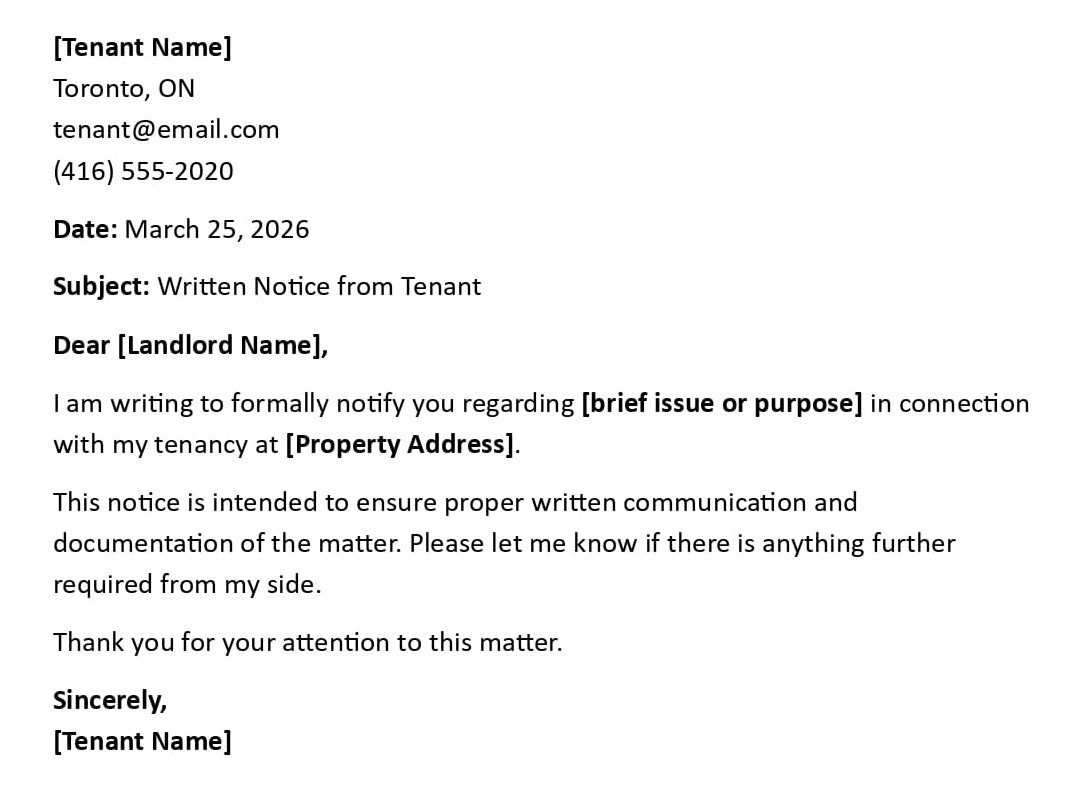 Written Notice from Tenant