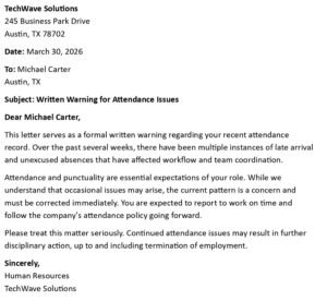 Warning Letter to Employee (USA HR Format + 5 Samples)