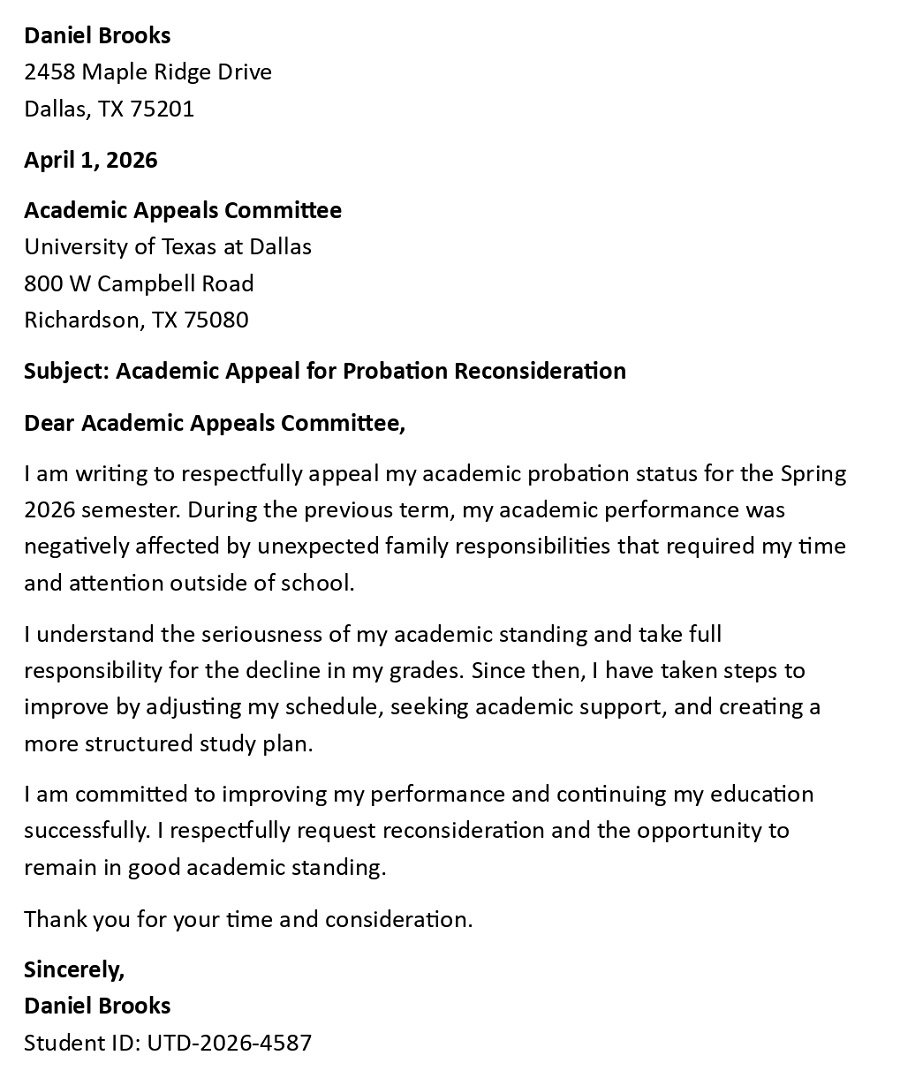 Academic Appeal for Probation Reconsideration