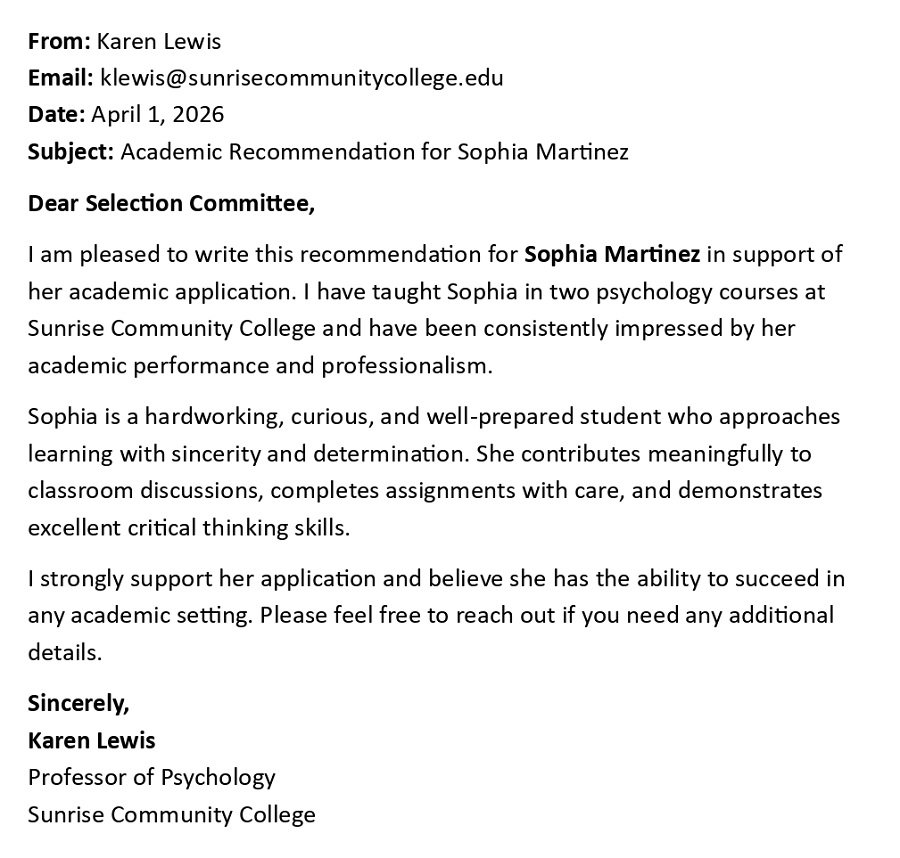 Academic Recommendation for Sophia Martinez