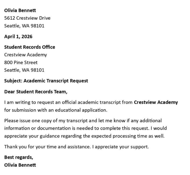 Transcript Request Letter (USA Format + 5 Samples)