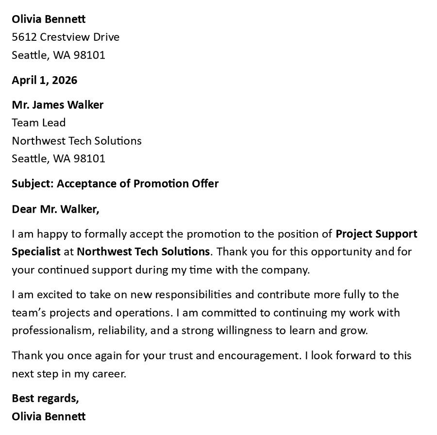 Acceptance of Promotion Offer