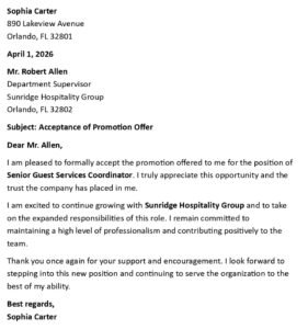Promotion Acceptance Letter (USA Professional Format + 5 Samples)