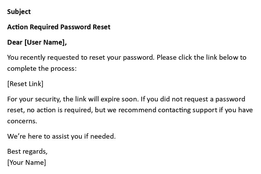 Action Required Password Reset