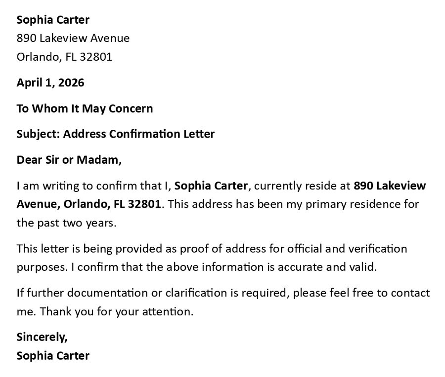 Address Confirmation Letter