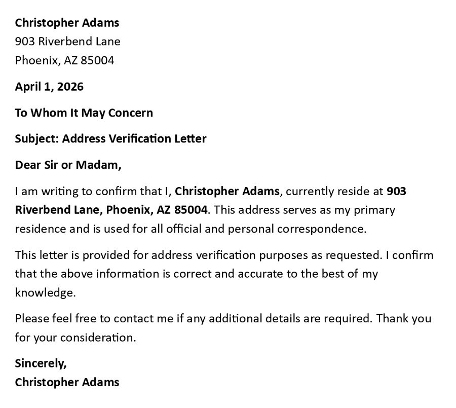 Address Verification Letter